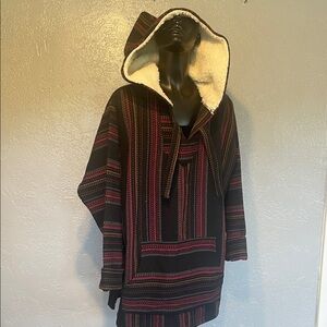 Striped Hooded Poncho with Sherpa Lining